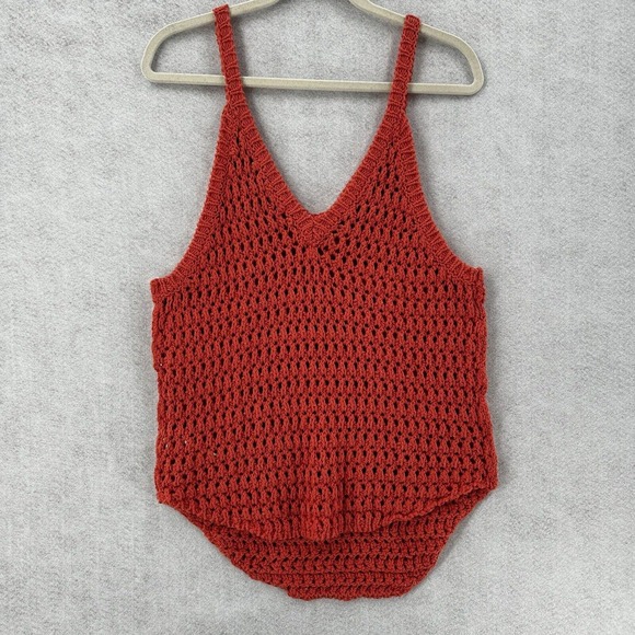 Free People FP Beach Tank Top Womens SMALL Orange Sleeveless Crochet Knit - Picture 2 of 13